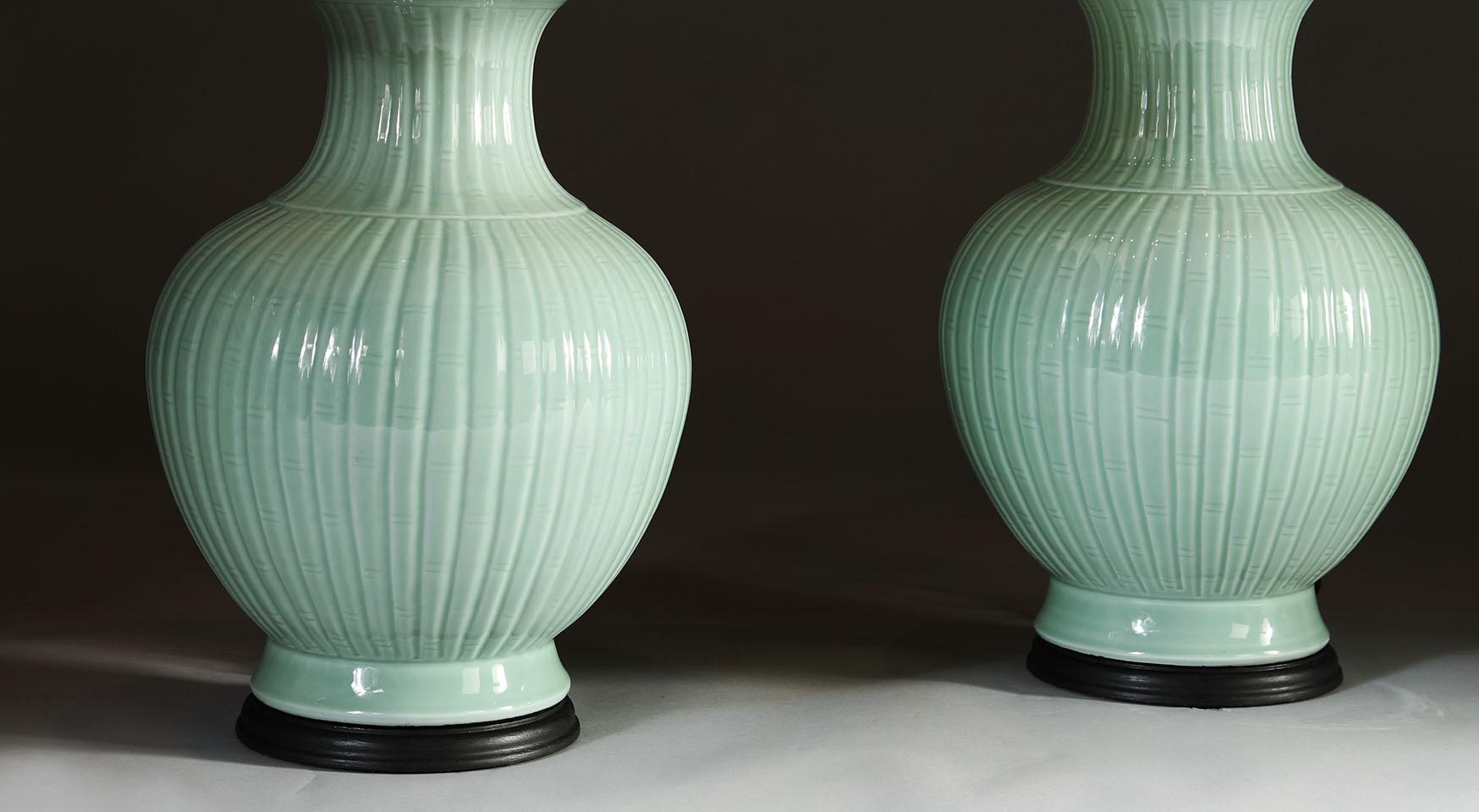 Chinese Pair of 20th Century Celadon Lamps