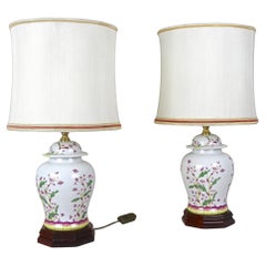 Pair Of 20th Century Ceramic Table Lamps With Lampshades, Italy ca. 1970s