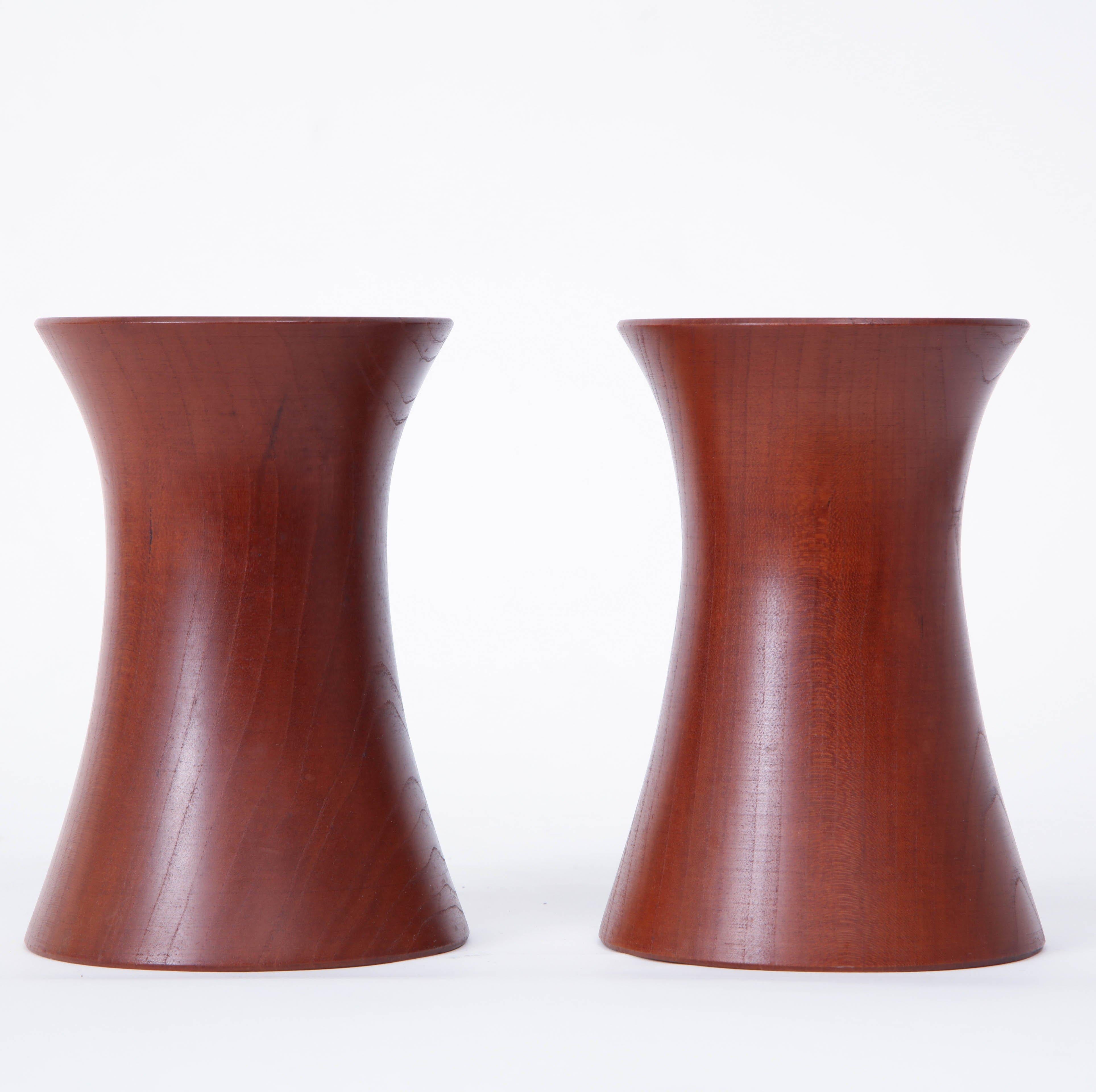 American Pair of 20th Century Cherrywood Candleholders For Sale