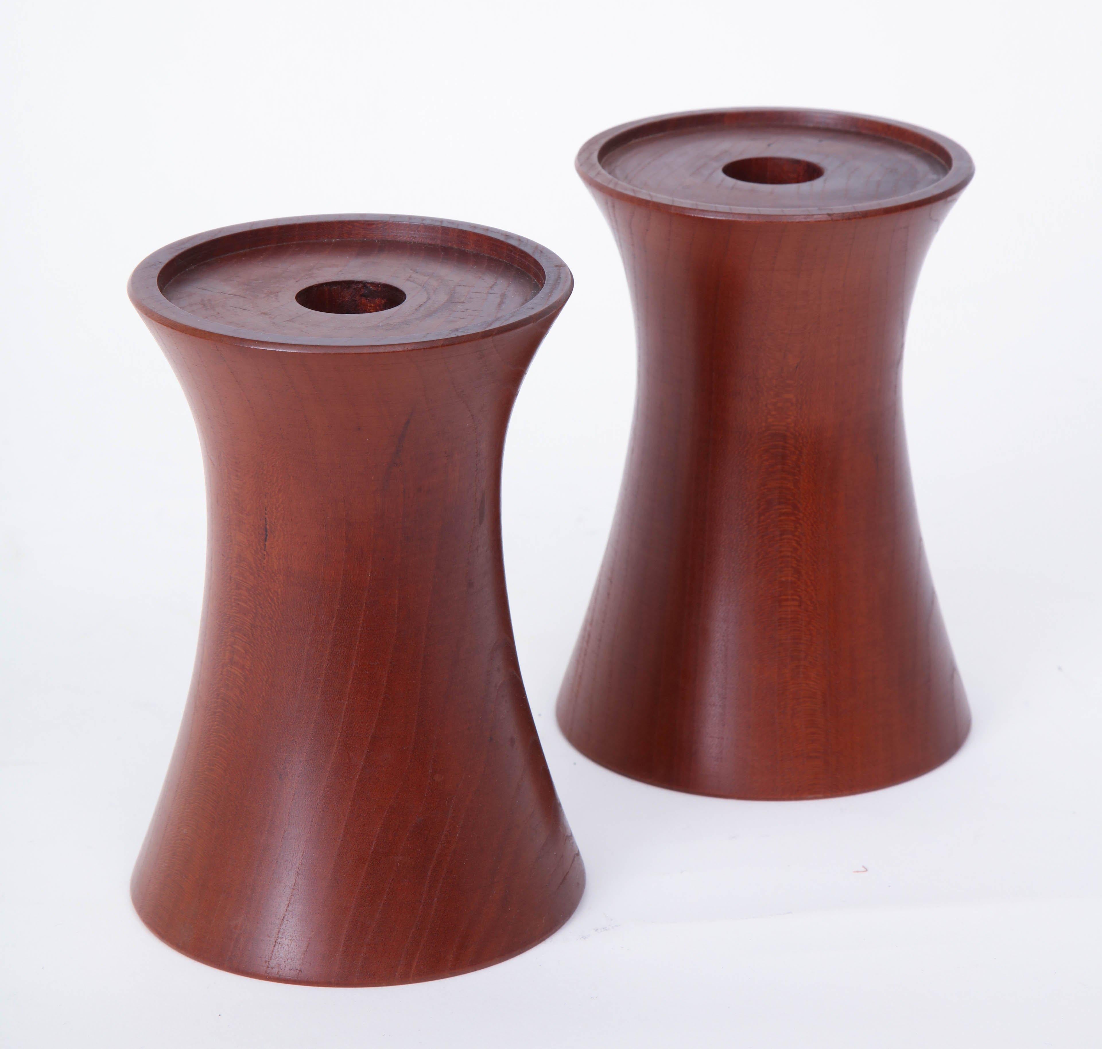 Pair of 20th Century Cherrywood Candleholders In Excellent Condition For Sale In New York, NY