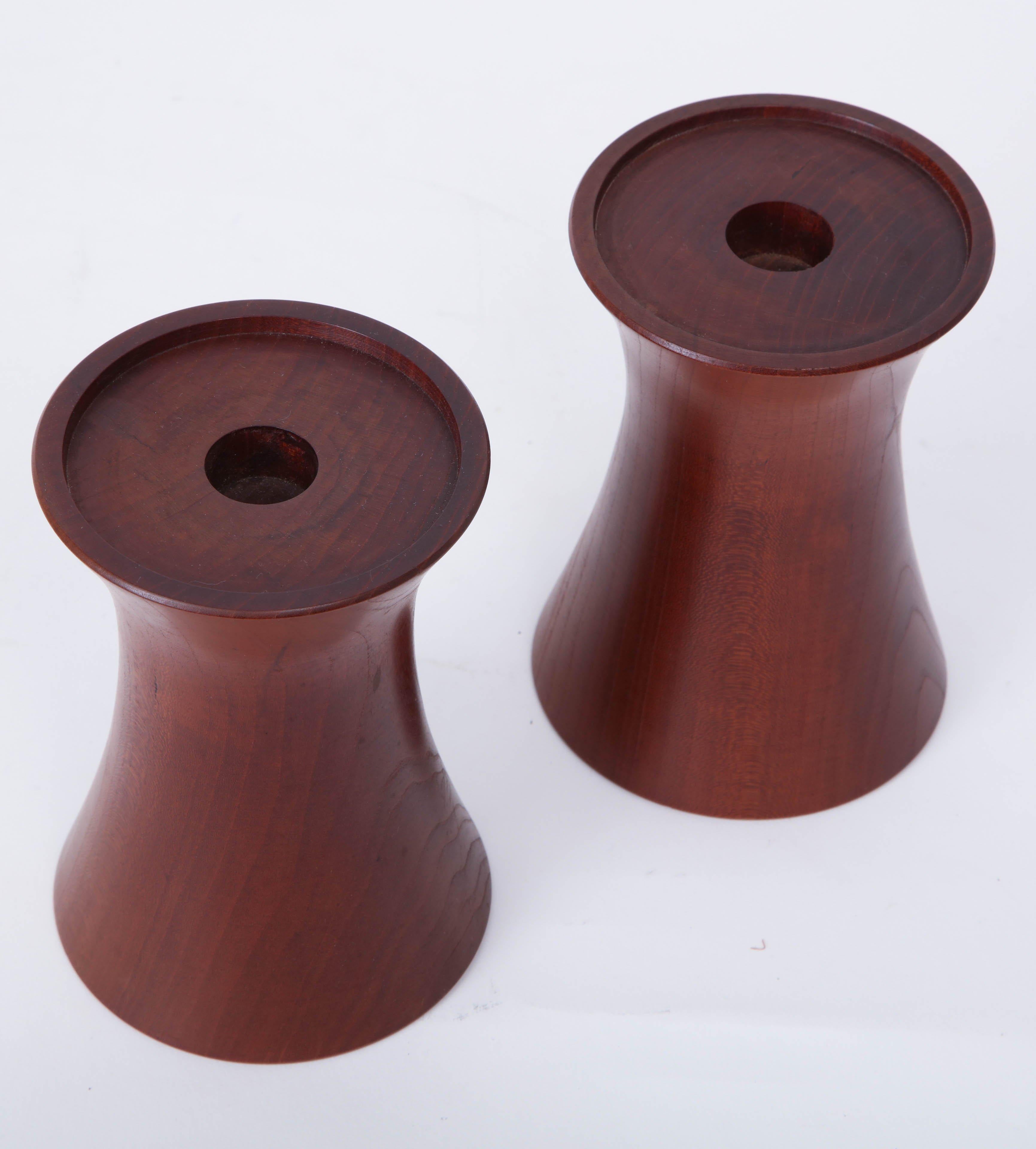Late 20th Century Pair of 20th Century Cherrywood Candleholders For Sale