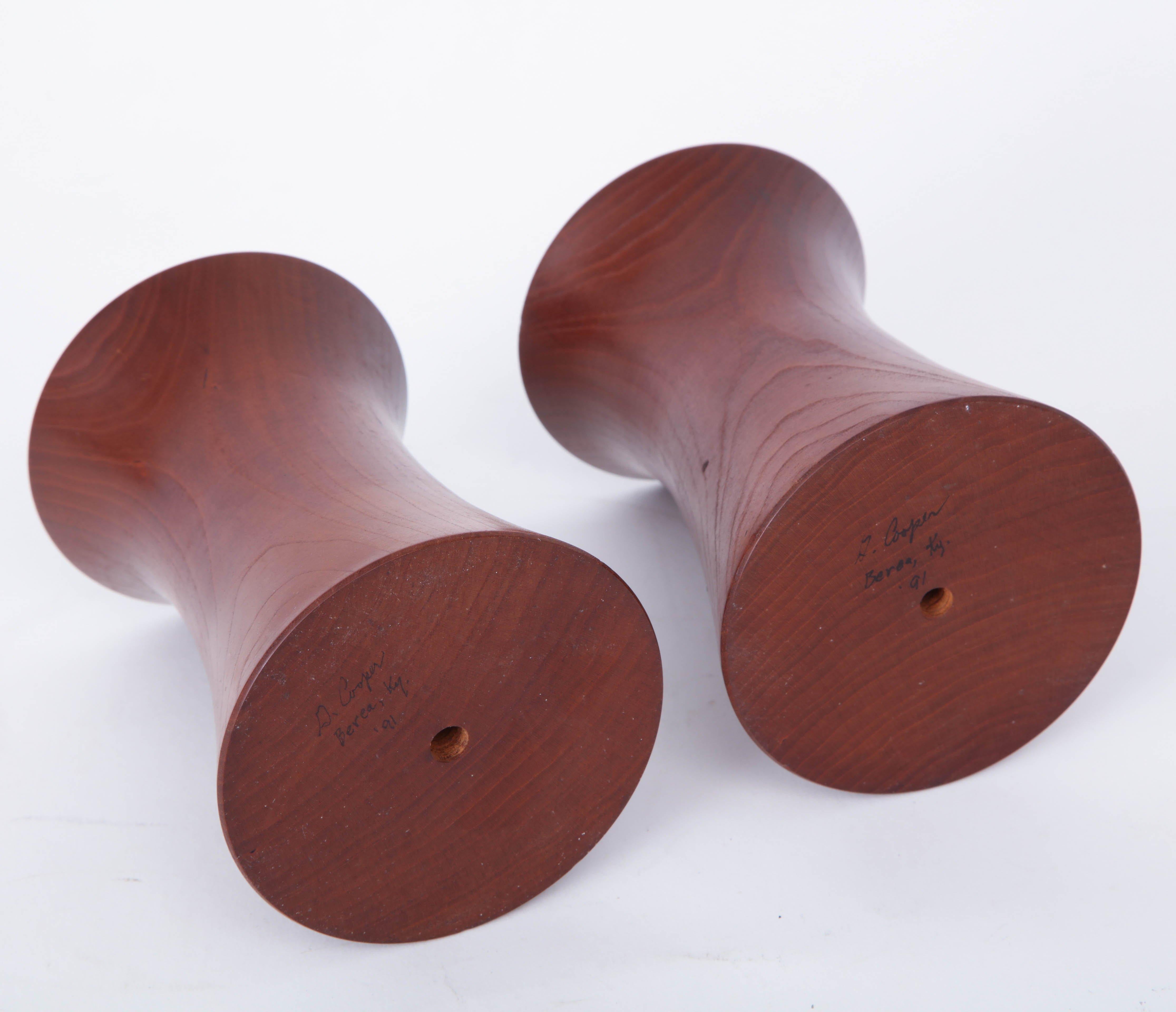 Pair of 20th Century Cherrywood Candleholders For Sale 1