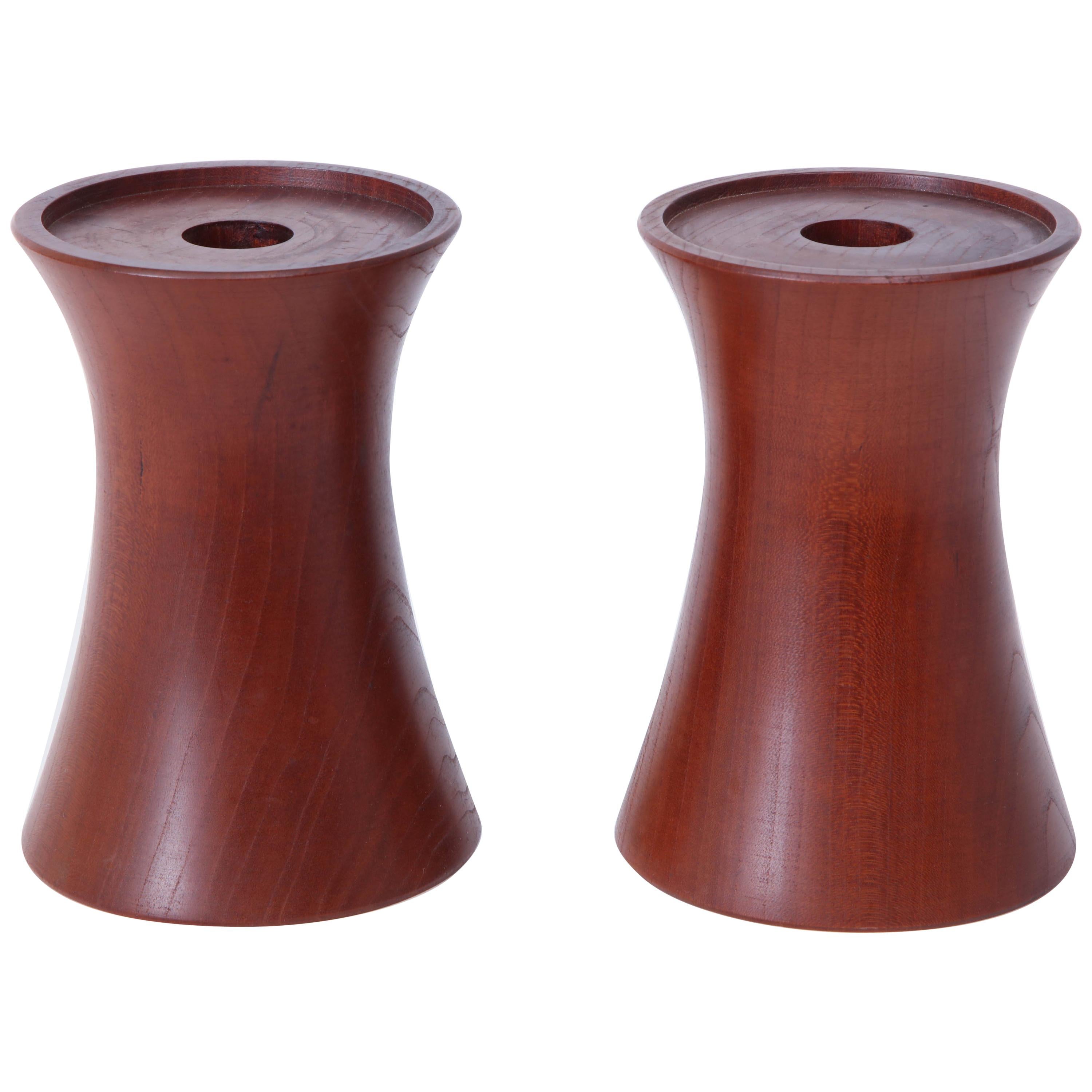 Pair of 20th Century Cherrywood Candleholders For Sale
