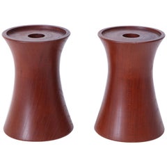 Pair of 20th Century Cherrywood Candleholders