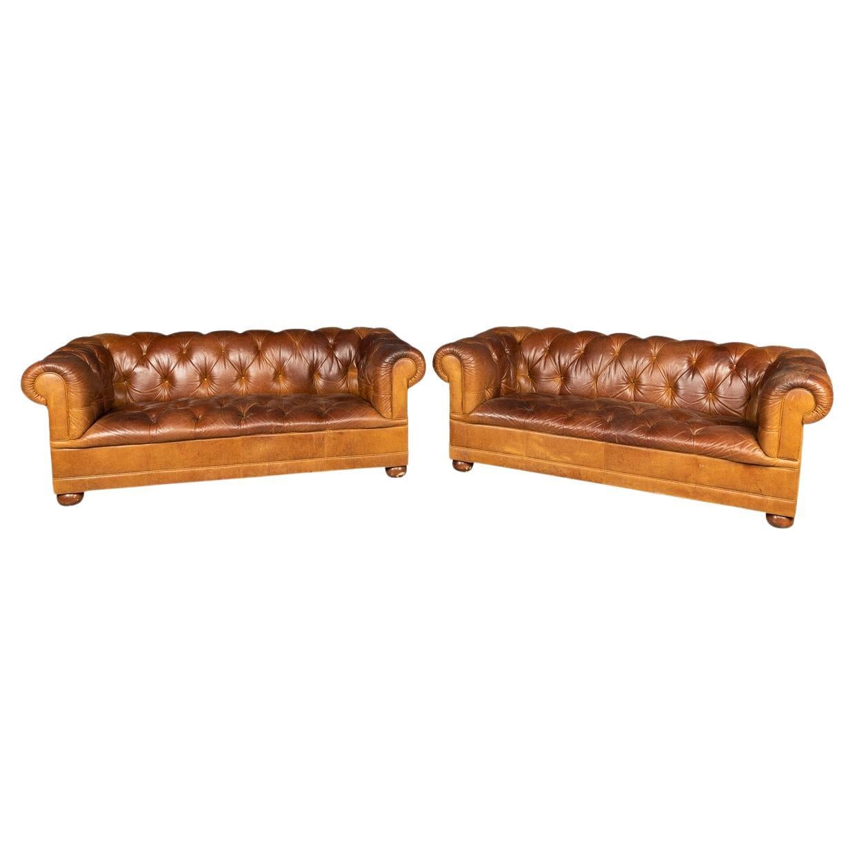 Pair of 20th Century Chesterfield Leather Sofas By Laura Ashley, c.1970
