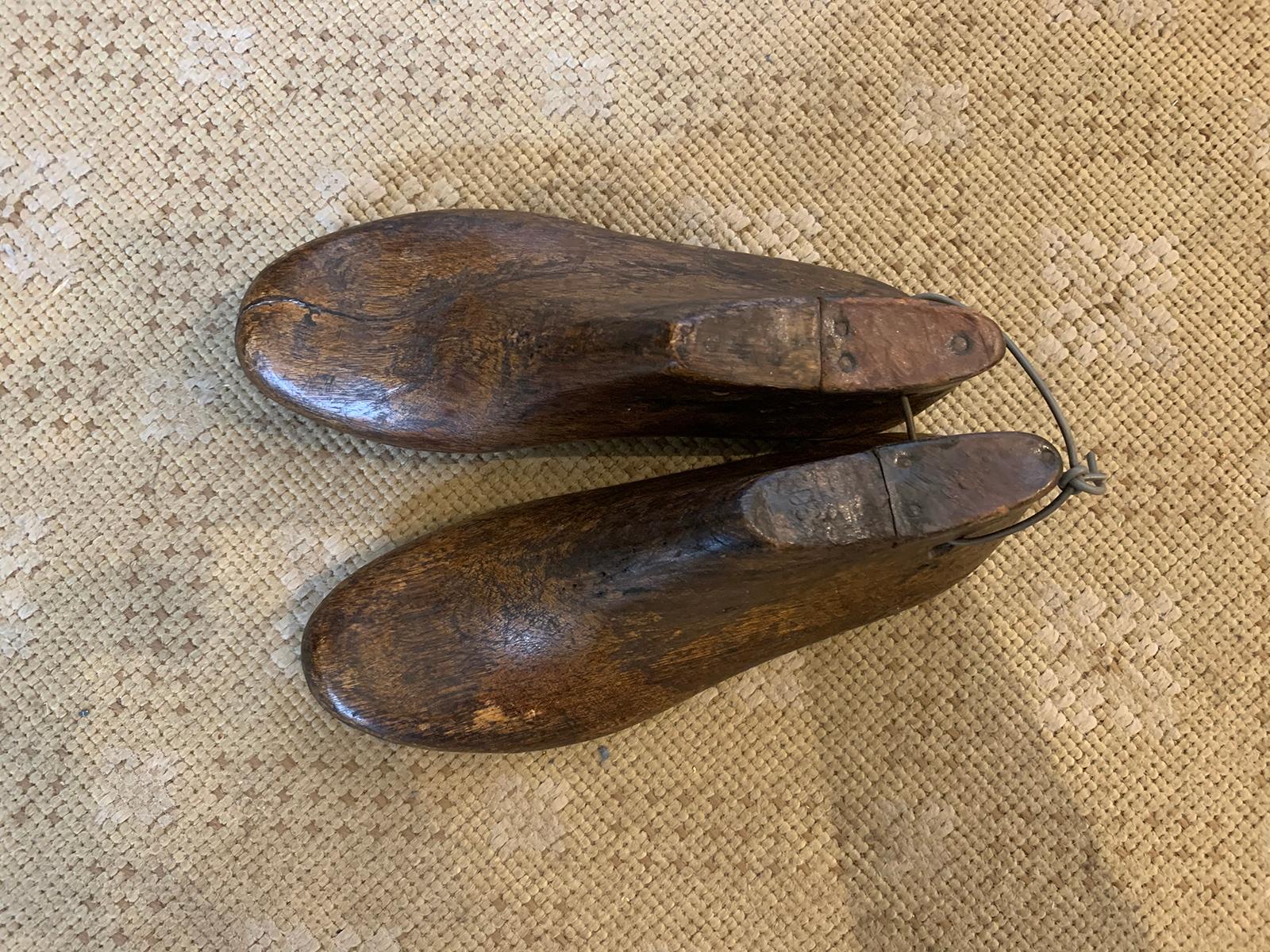 Pair of 20th Century Children's Wooden Shoe Molds For Sale 1