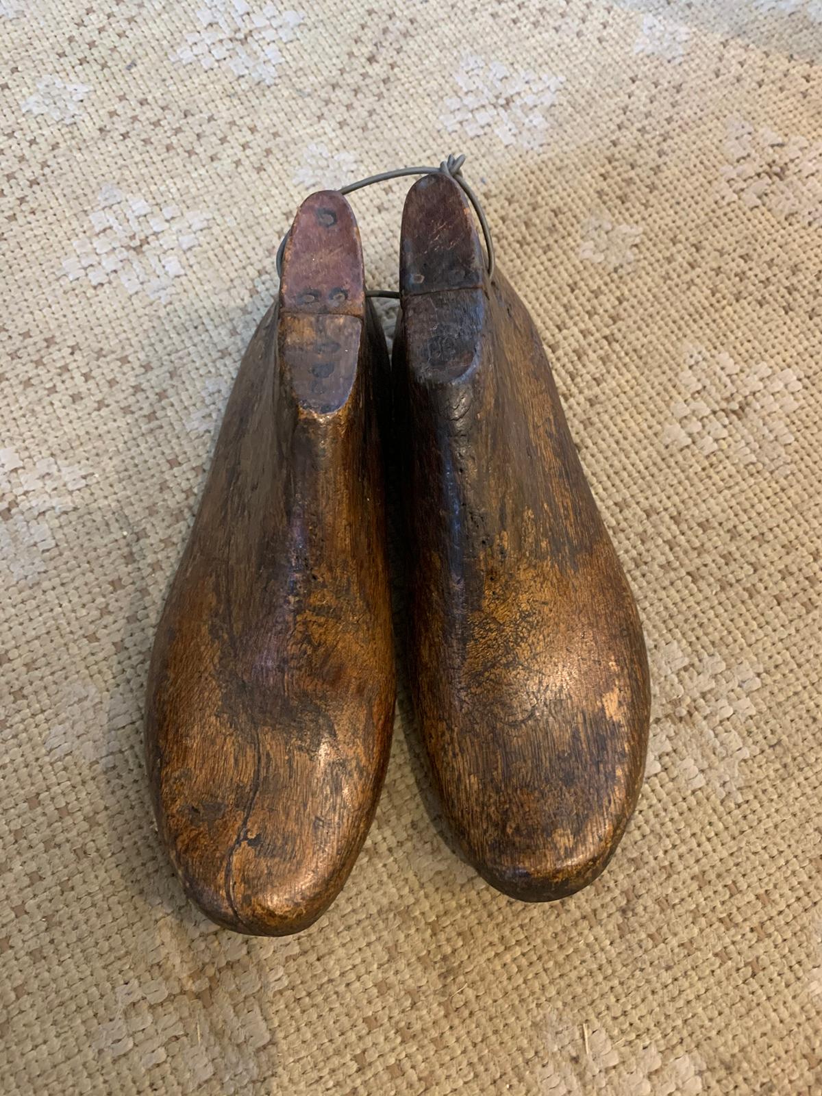 Pair of 20th Century Children's Wooden Shoe Molds For Sale 3