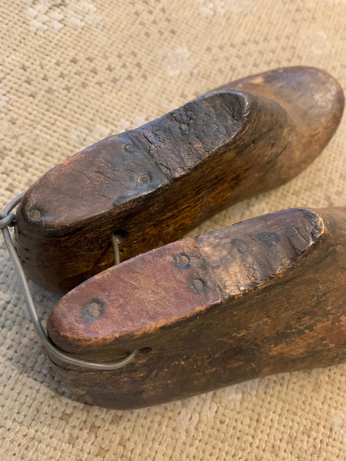 Pair of 20th Century Children's Wooden Shoe Molds For Sale 6