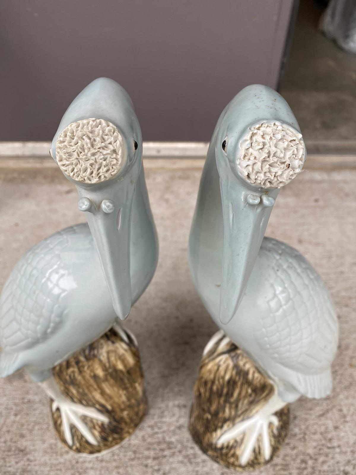Pair of 20th Century Chinese Celadon Porcelain Cranes on Craggy Rocks 10