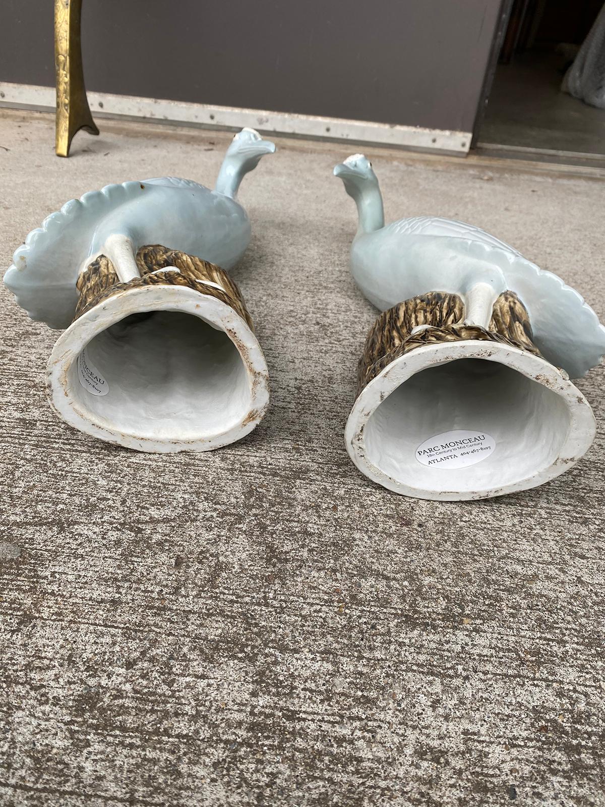 Pair of 20th Century Chinese Celadon Porcelain Cranes on Craggy Rocks 12