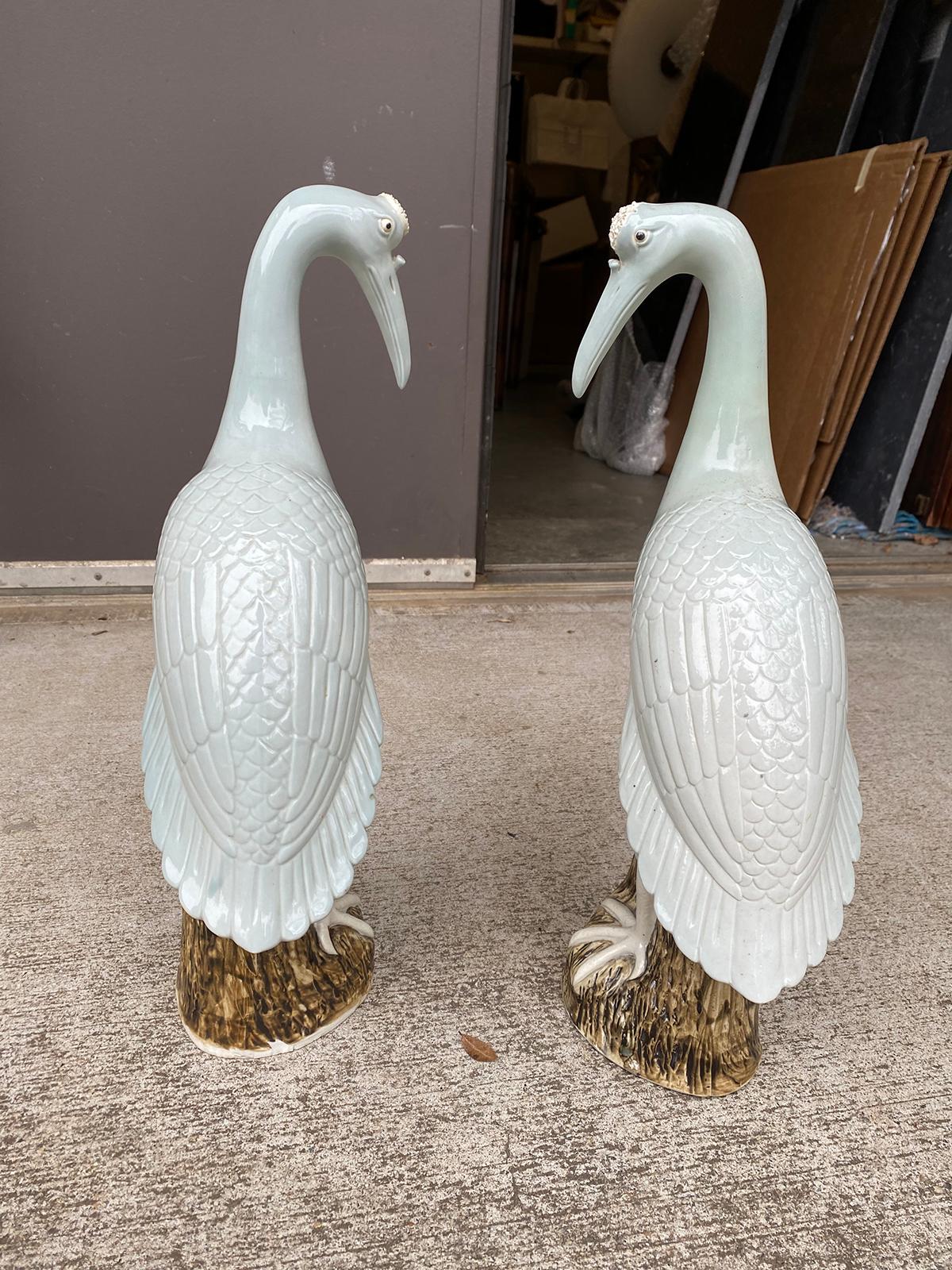 Pair of 20th Century Chinese Celadon Porcelain Cranes on Craggy Rocks 2