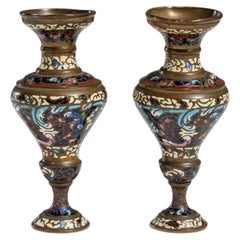 Pair of 20th Century Chinese Cloisonné Vases in Blue, Red, and White