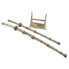 Pair of 20th Century Chinese Incised Bone Samurai Style Swords