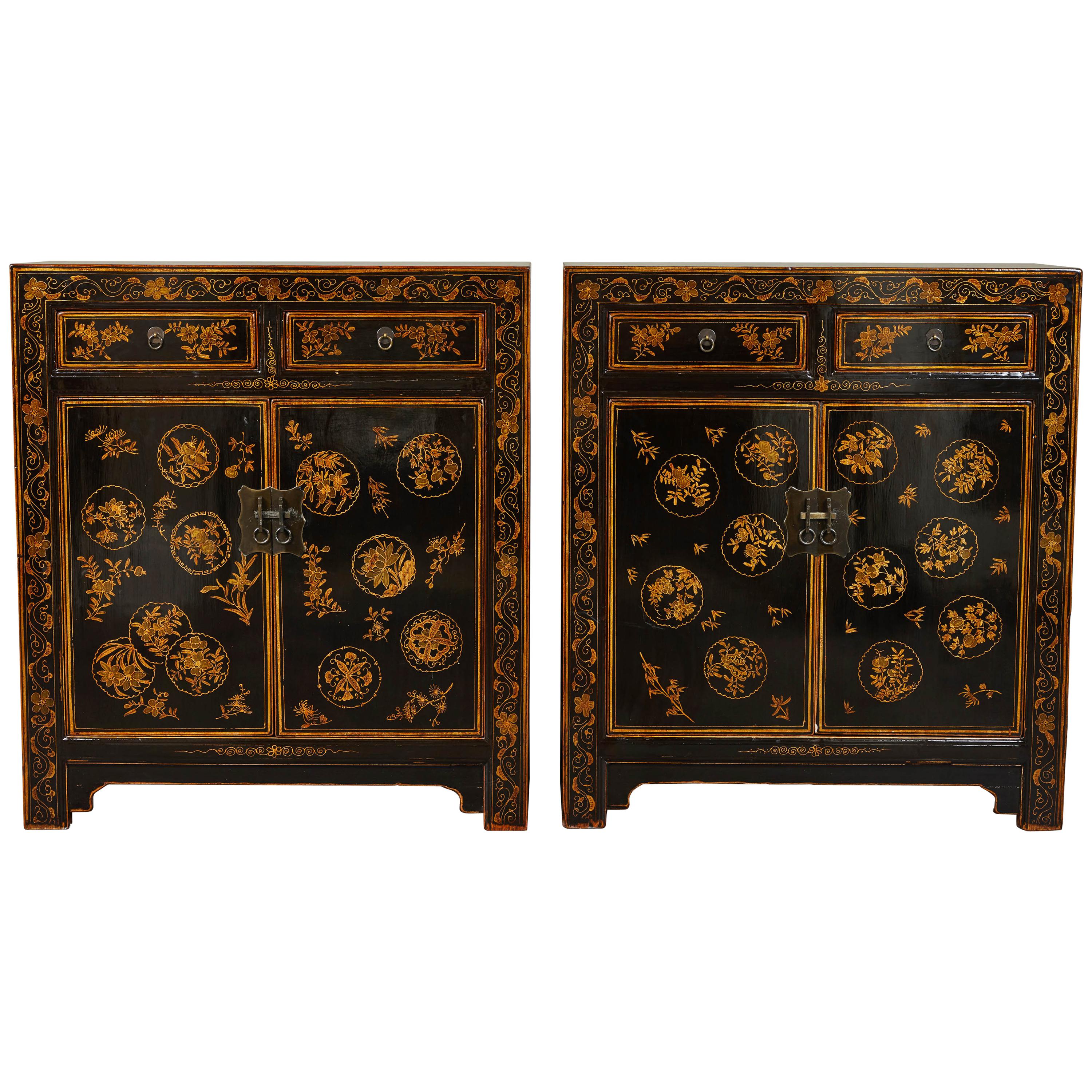 Pair of 20th Century Chinese Painted Side Cabinets