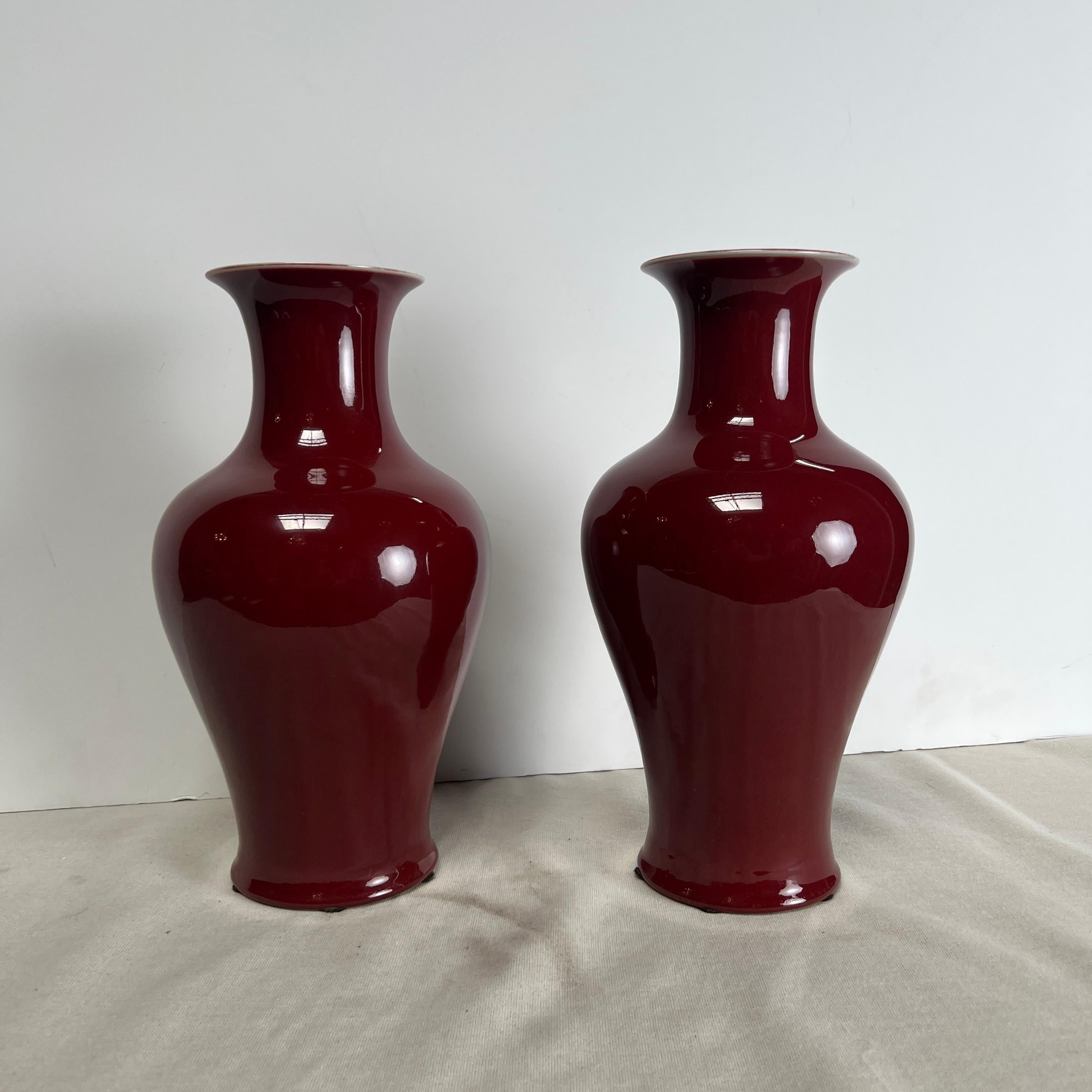 Ming Pair of 20th Century Chinese Porcelain Oxblood Glazed Vases For Sale