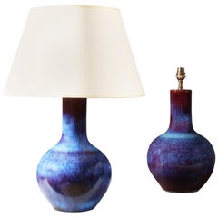 Pair of 20th Century Chinese Red and Blue Flambé Vases as Table Lamps