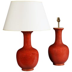 Pair of 20th Century Chinese Red Glaze Baluster Vases as Table Lamps