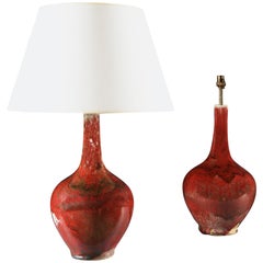 Pair of 20th Century Chinese Red Glaze Bottle Vases as Table Lamps