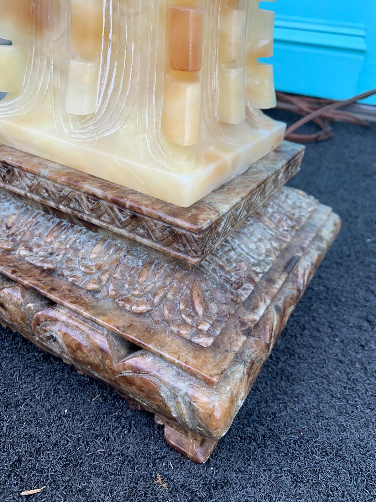 Pair of 20th Century Chinese Soapstone Fanggu-Form Archaistic Style Urn Lamps 4