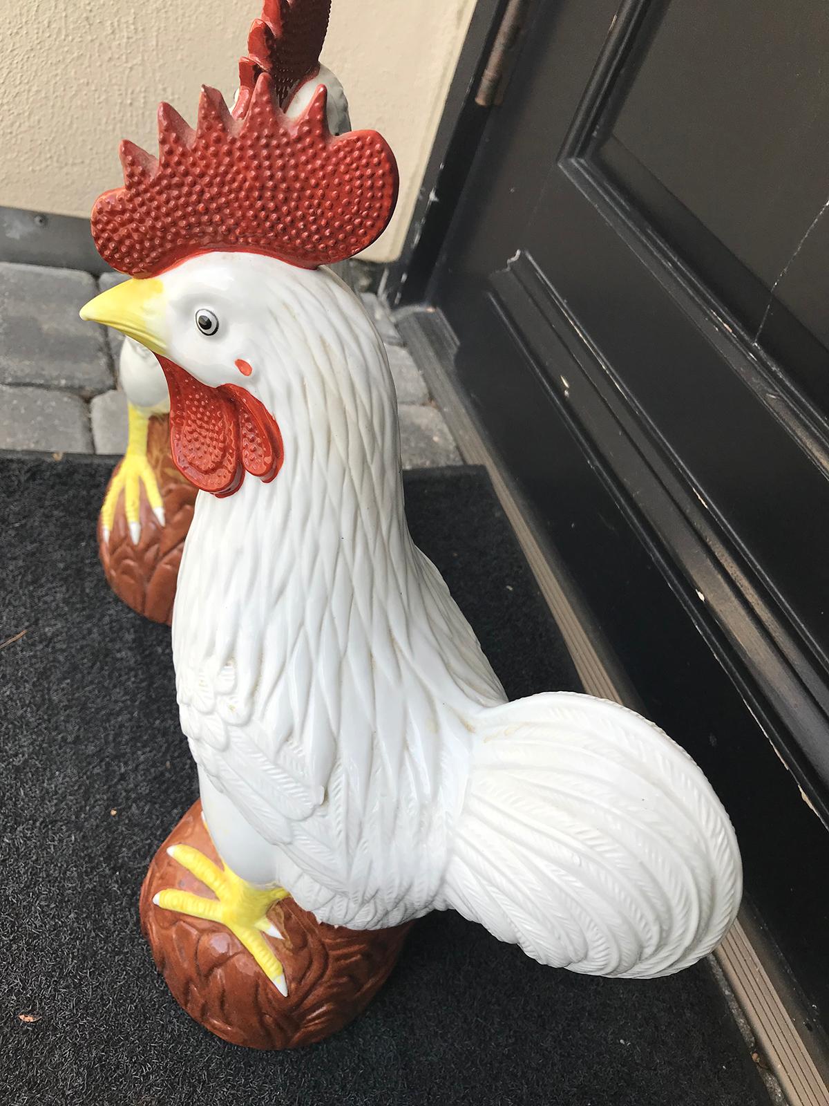 Pair of 20th Century circa 1920s Chinese Porcelain Roosters, Marked 3