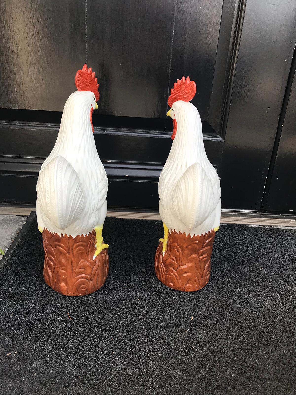 Pair of 20th Century circa 1920s Chinese Porcelain Roosters, Marked 6