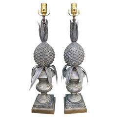 Pair of 20th Century circa 1930s Zinc Pineapple Table Lamps