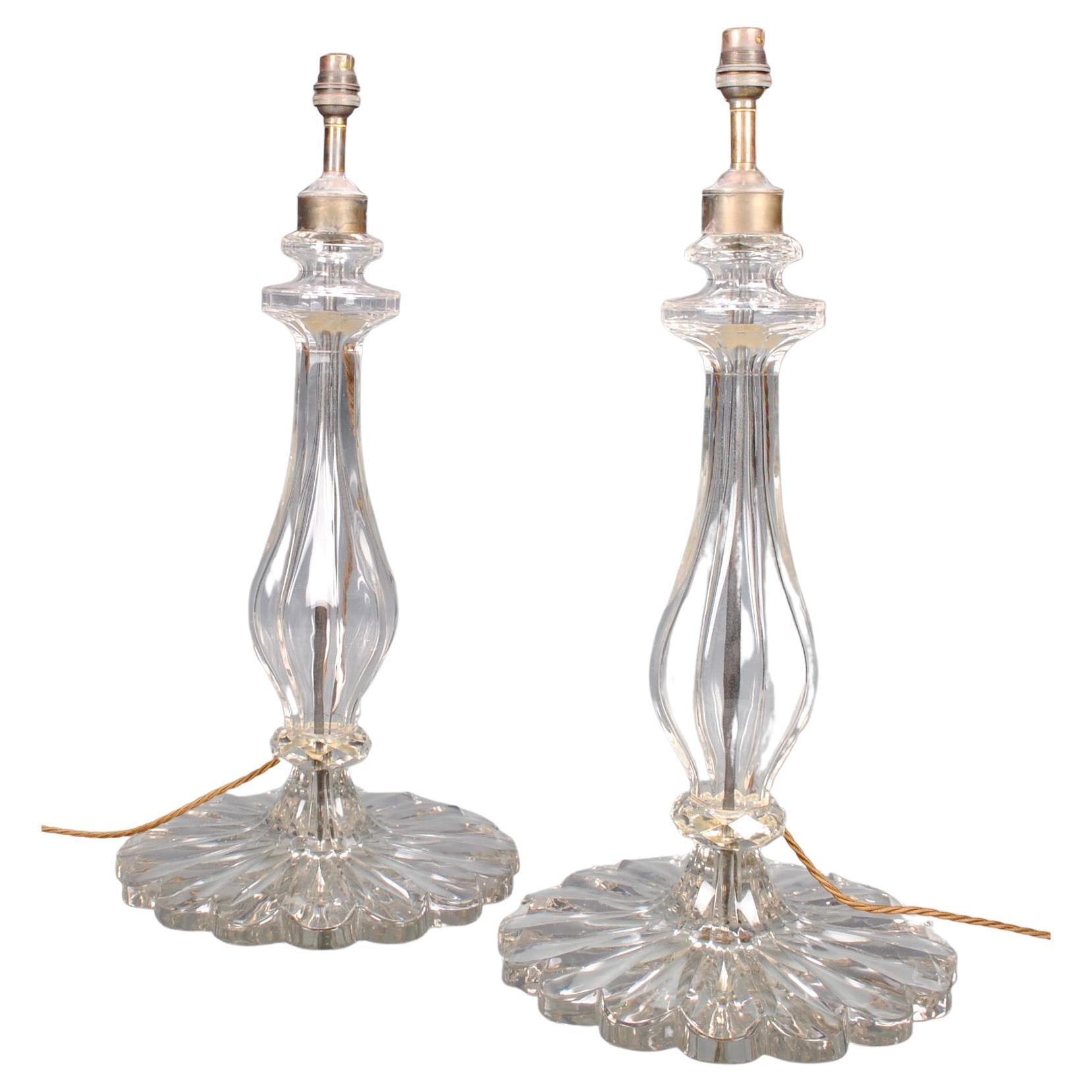 Pair of 20th Century Clear Cut Glass Table Lamps