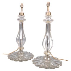 Pair of 20th Century Clear Cut Glass Table Lamps