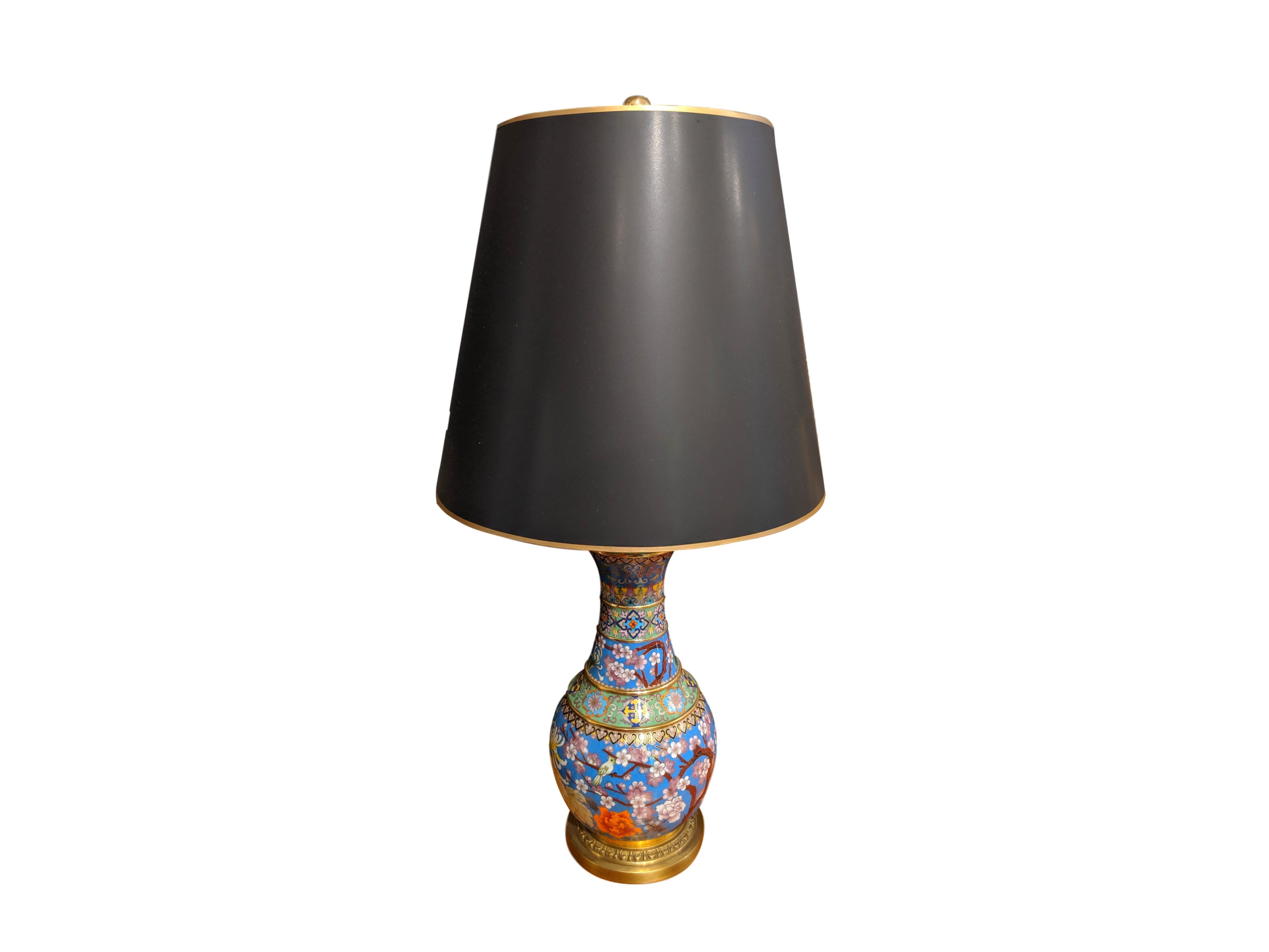 Pair of 20th Century Cloisonné Vases Converted to Lamps In Good Condition In Banner Elk, NC