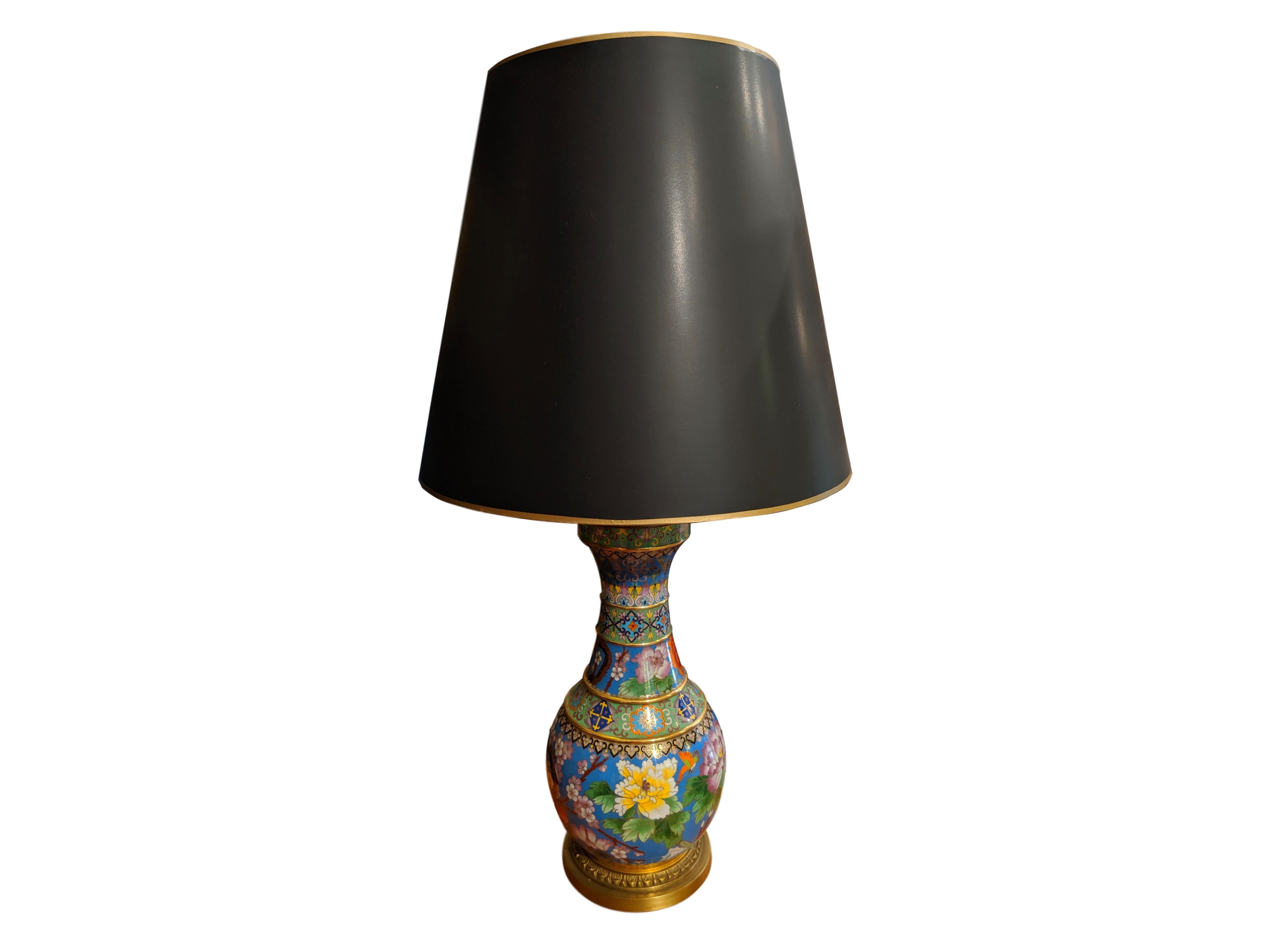 Bronze Pair of 20th Century Cloisonné Vases Converted to Lamps