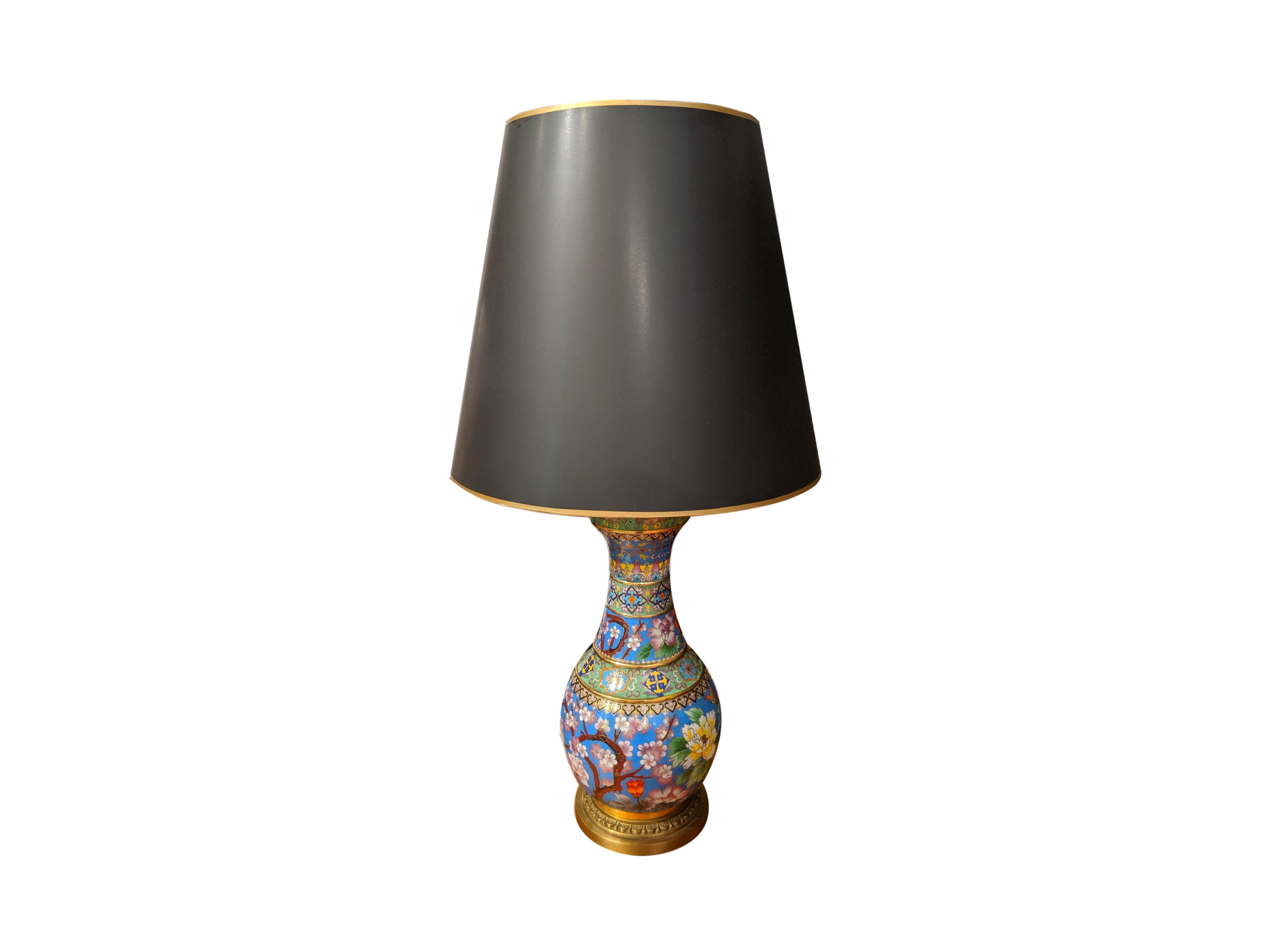 Pair of 20th Century Cloisonné Vases Converted to Lamps 1