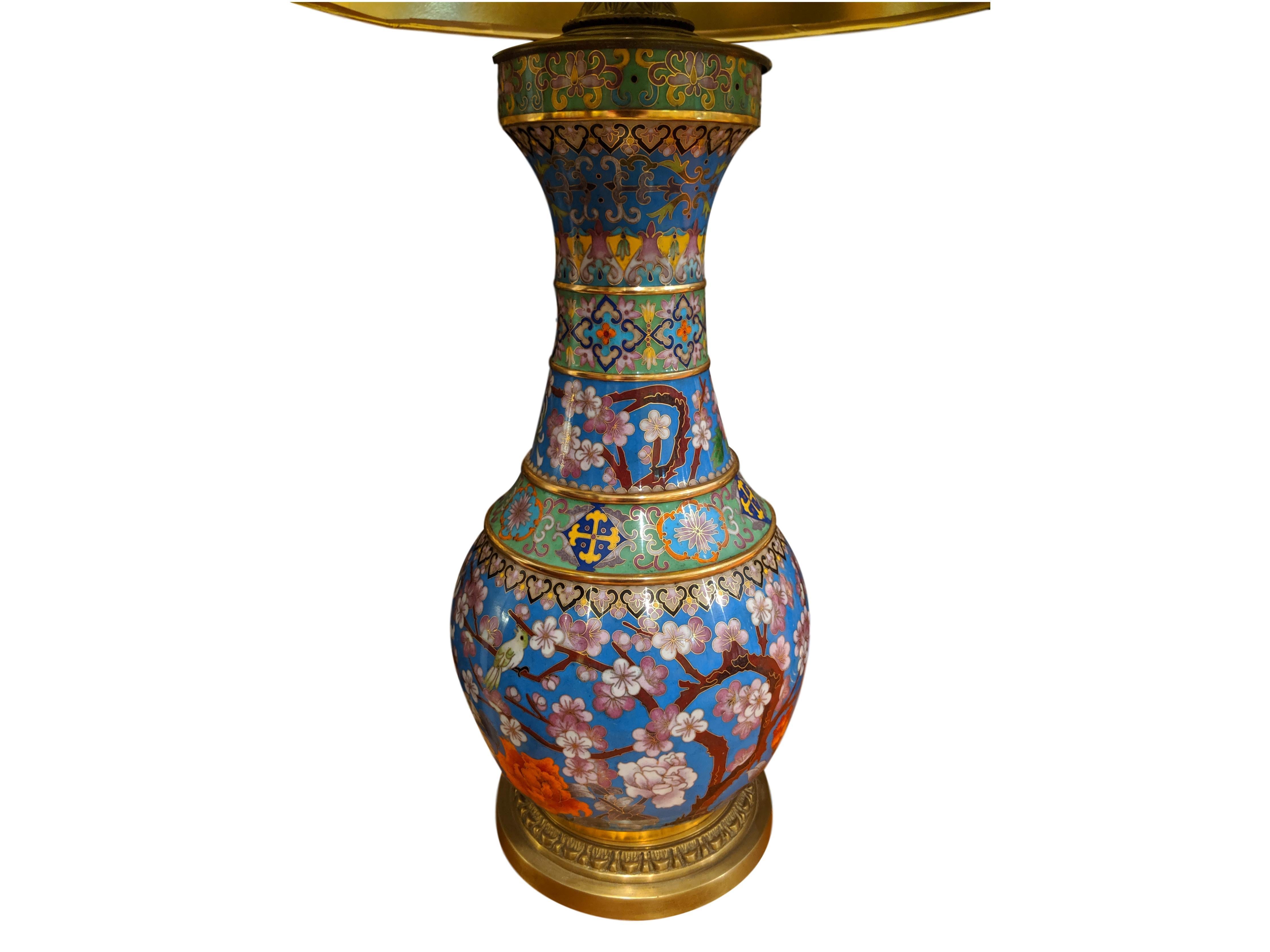 Pair of 20th Century Cloisonné Vases Converted to Lamps 2