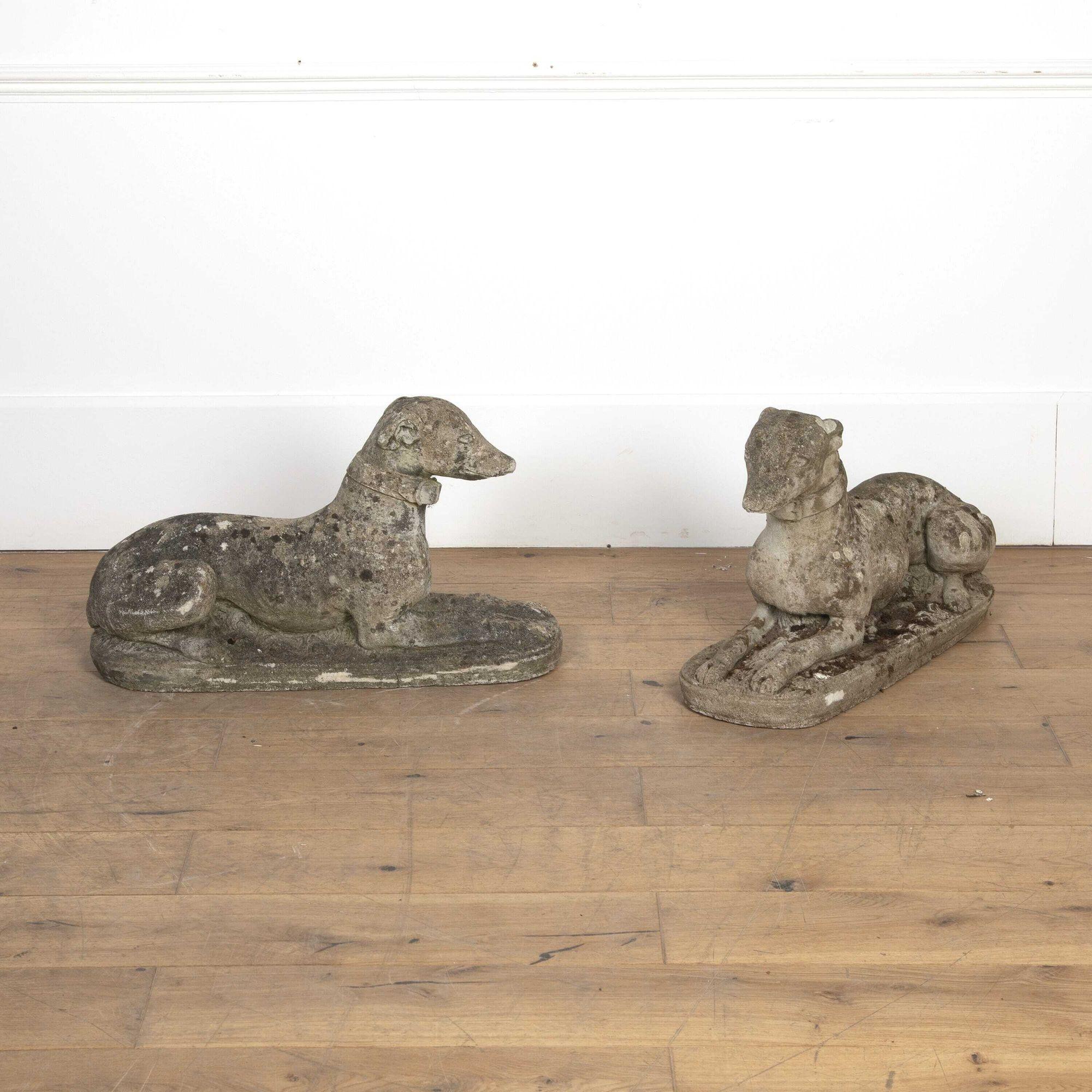 Pair of 20th Century Composition Stone Whippets In Good Condition In Gloucestershire, GB