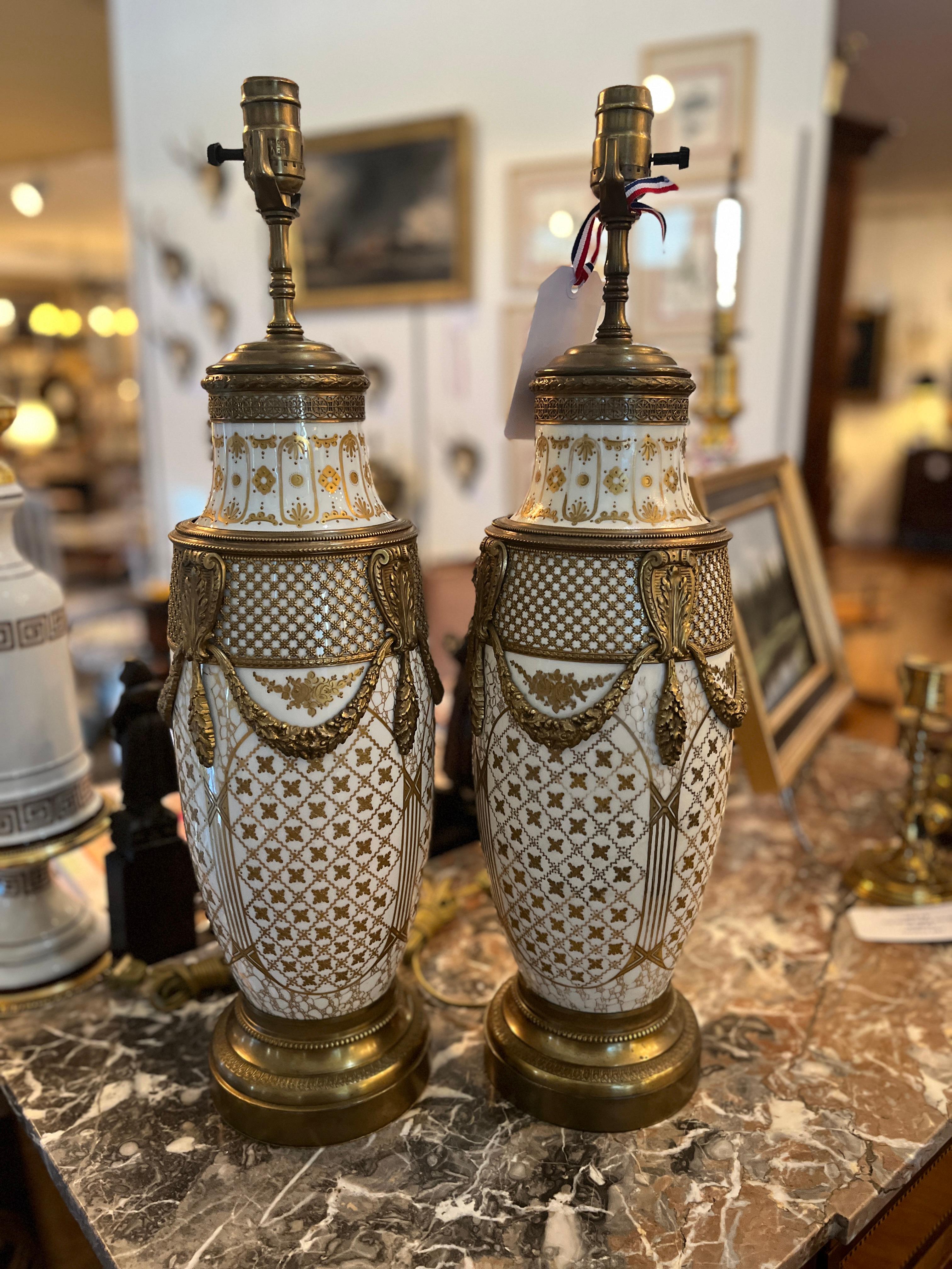 Napoleon III Pair of 20th Century Continental Porcelain Lamps For Sale