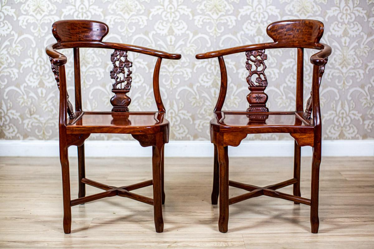 Pair of 20th-Century Exotic Wood Corner Chairs in Varnish In Good Condition In Opole, PL