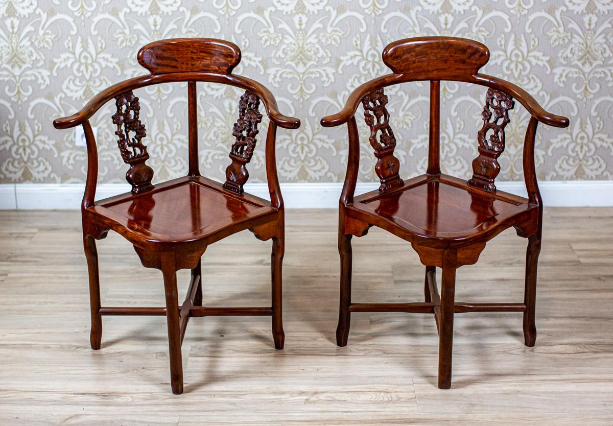 Pair of 20th-Century Exotic Wood Corner Chairs in Varnish 2