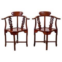 Pair of 20th-Century Exotic Wood Corner Chairs in Varnish