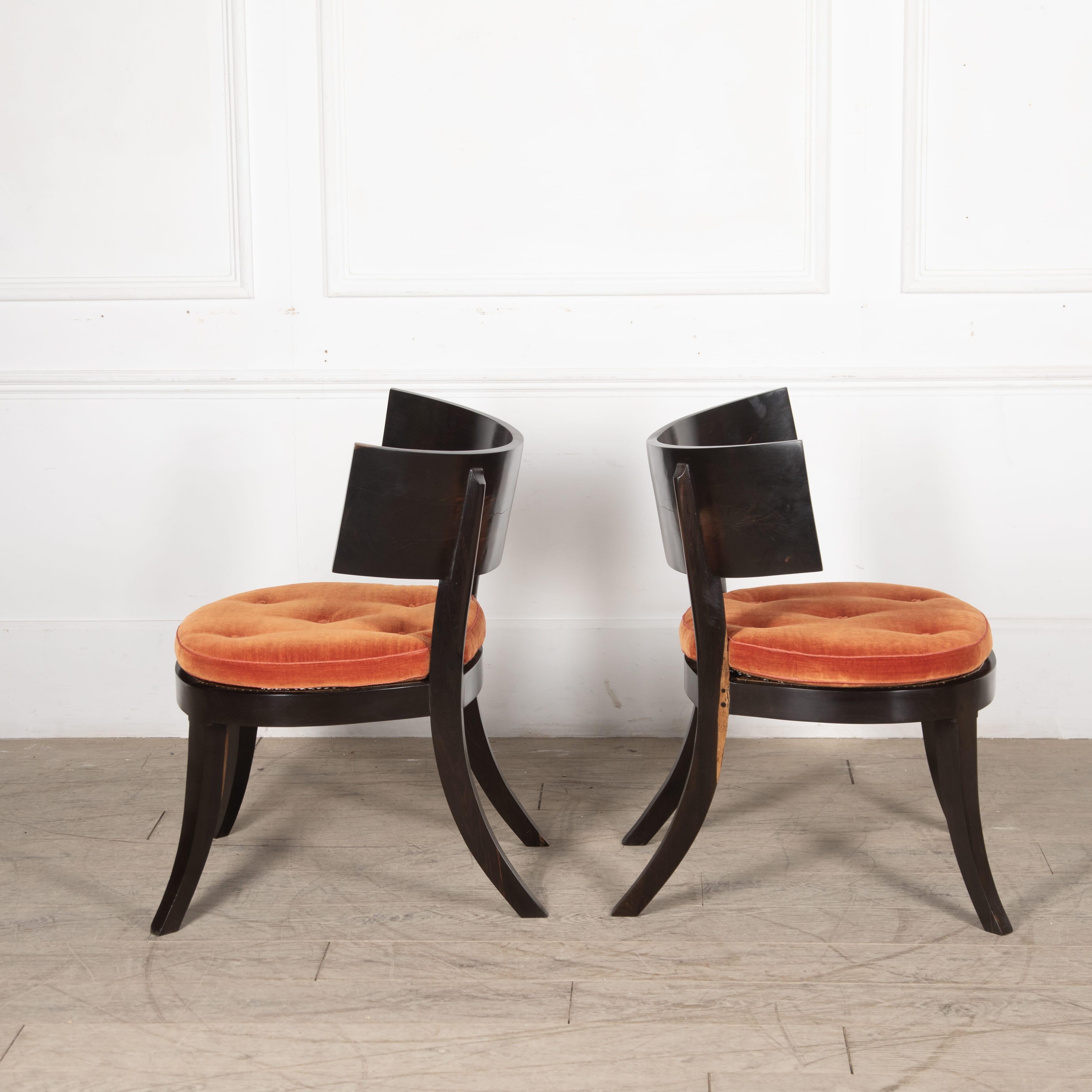 Indian Pair of 20th Century Coromandel Klismos Side Chairs