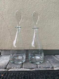 Pair of 20th Century Crystal Hand Blown Wine Decanters