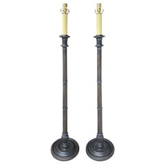 Pair of 20th Century Custom Ebonized Faux Bamboo Floor Lamps