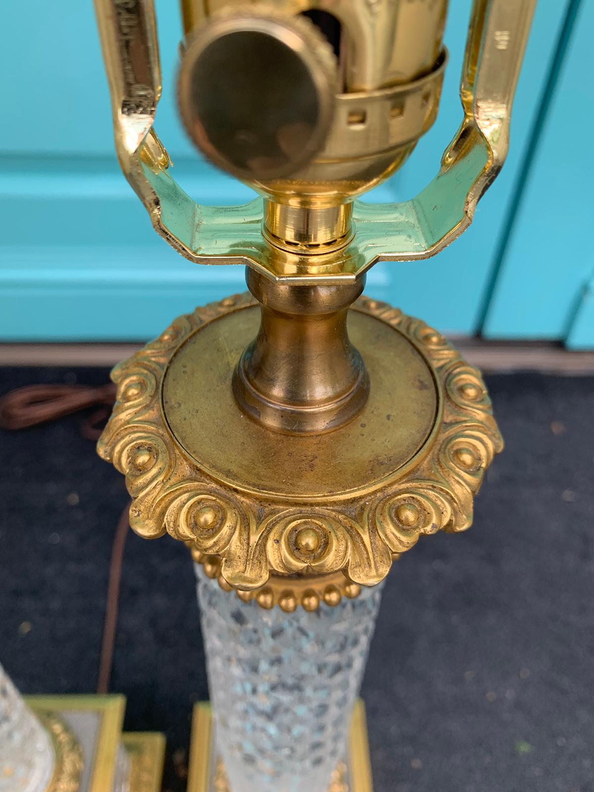 Pair of 20th Century Cut Crystal Bronze Dore Column Lamps 1