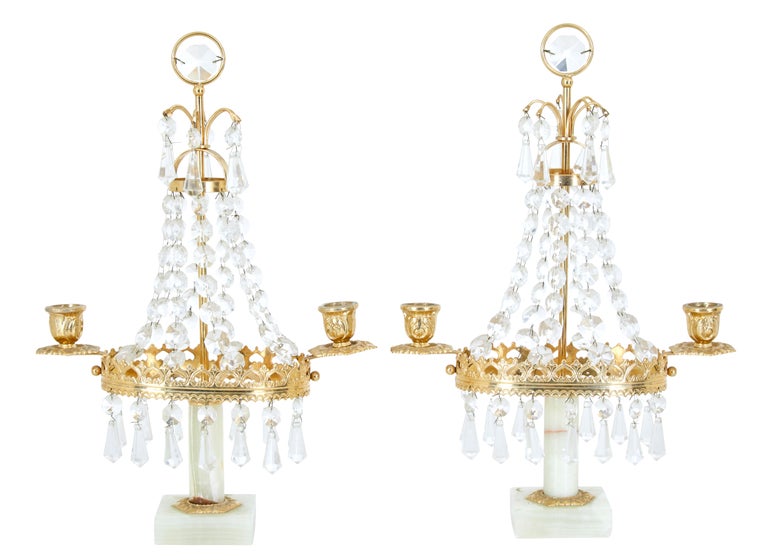 Pair of 20th Century Cut Glass and Marble Candelabra For Sale at 1stDibs