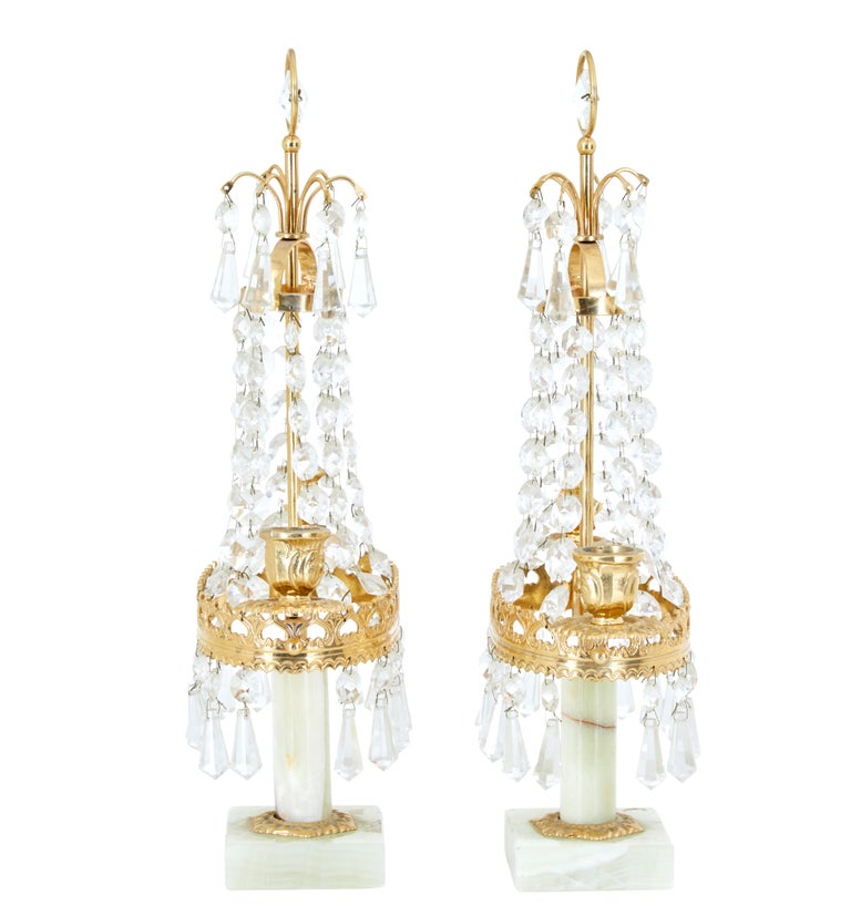 Pair of 20th Century Cut Glass and Marble Candelabra For Sale at 1stDibs