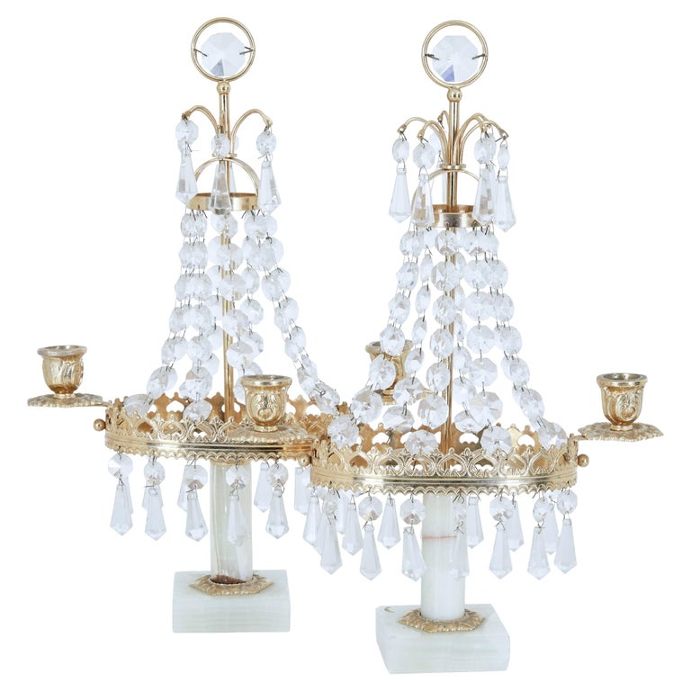 Pair of 20th Century Cut Glass and Marble Candelabra For Sale at 1stDibs