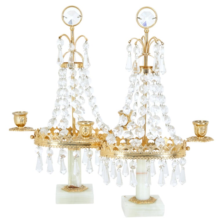 Pair of 20th Century Cut Glass and Marble Candelabra For Sale at 1stDibs