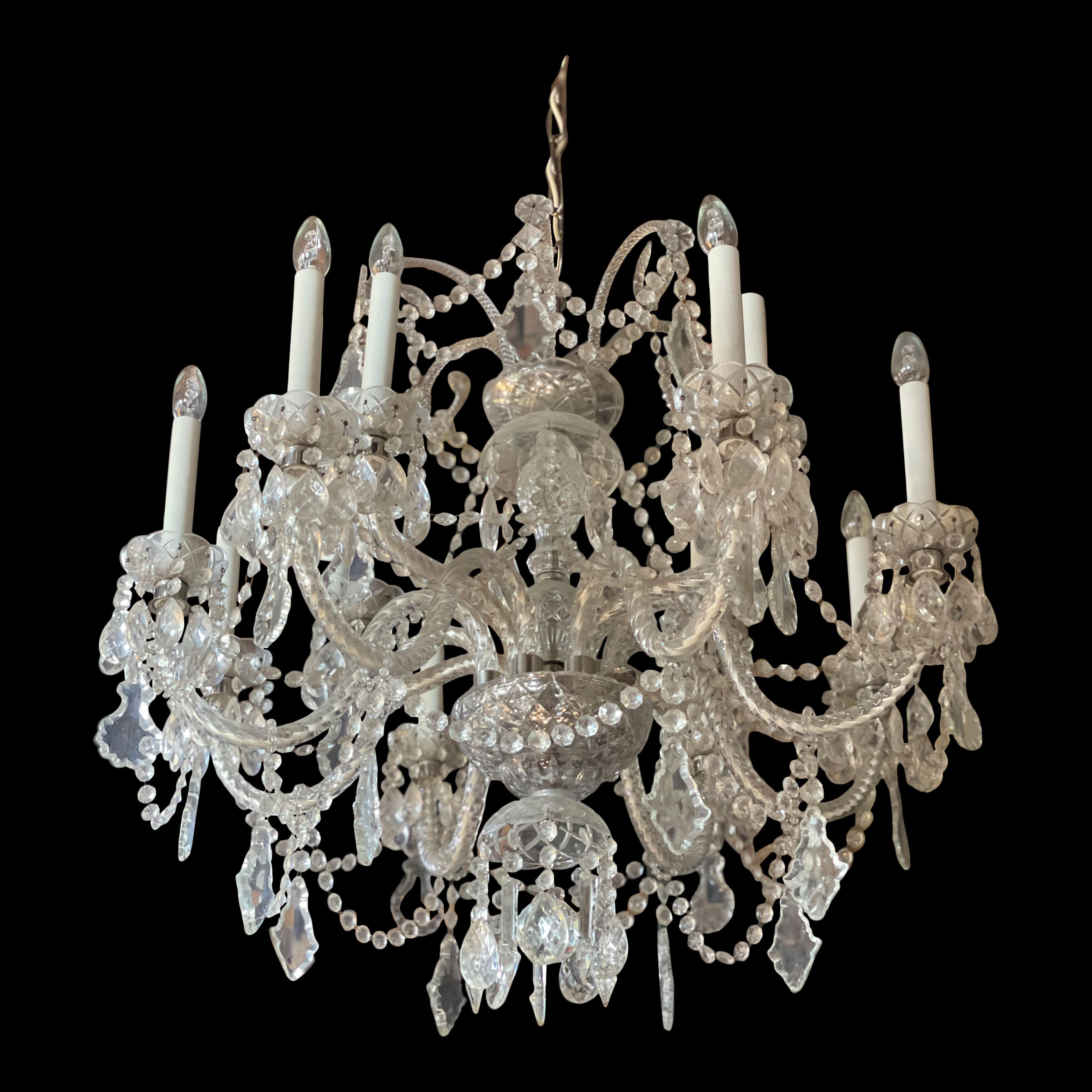 A stunning pair of 20th century cut glass chandeliers taken from the prestigious Royal Albert Hall Mansions.

Have included images from original setting of the prestigious Royal Albert Hall Mansions in London

Sold as a pair or