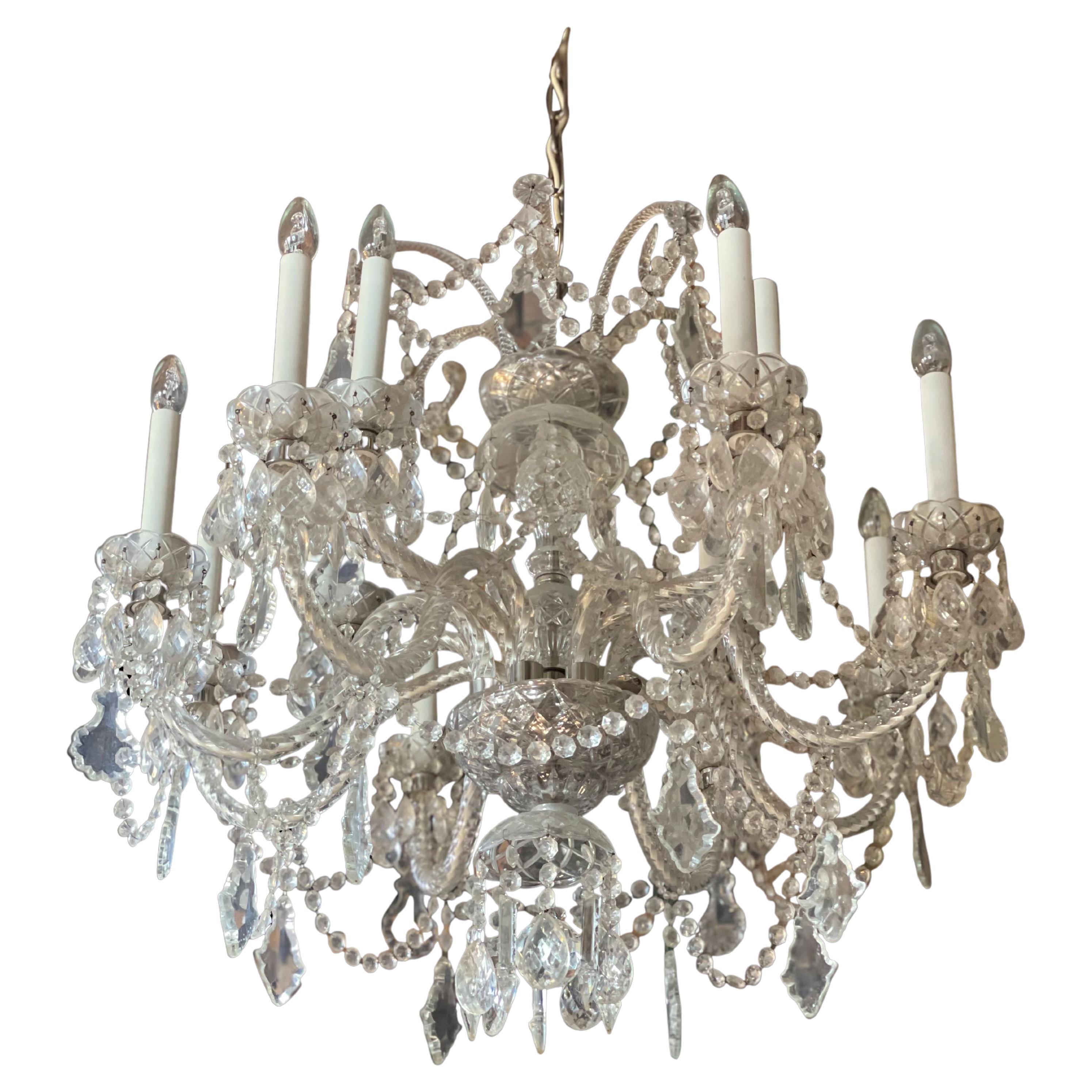 Pair of 20th Century Cut Glass Chandeliers For Sale
