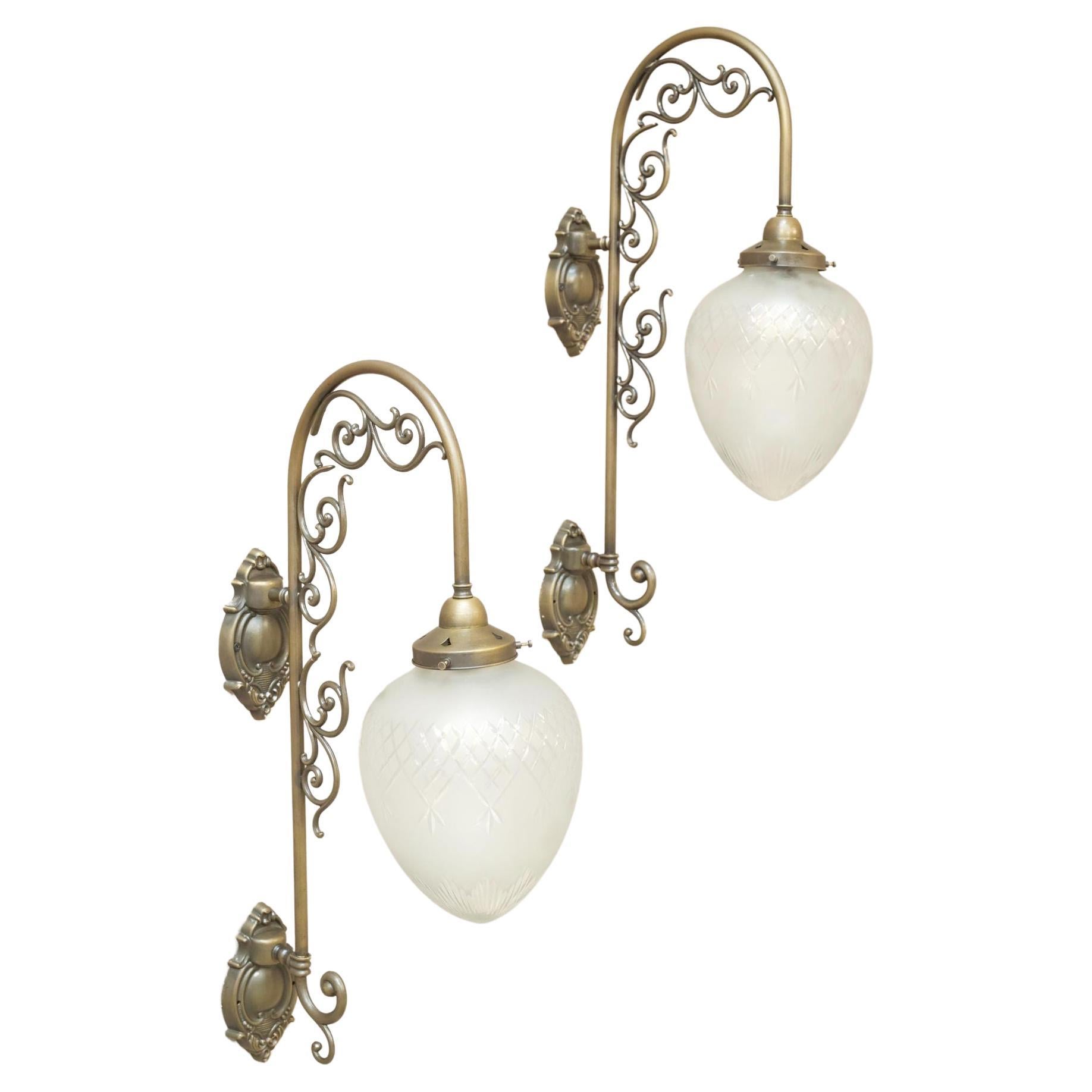 Pair of 20th Century Cut Glass Wall Lights, Larger For Sale