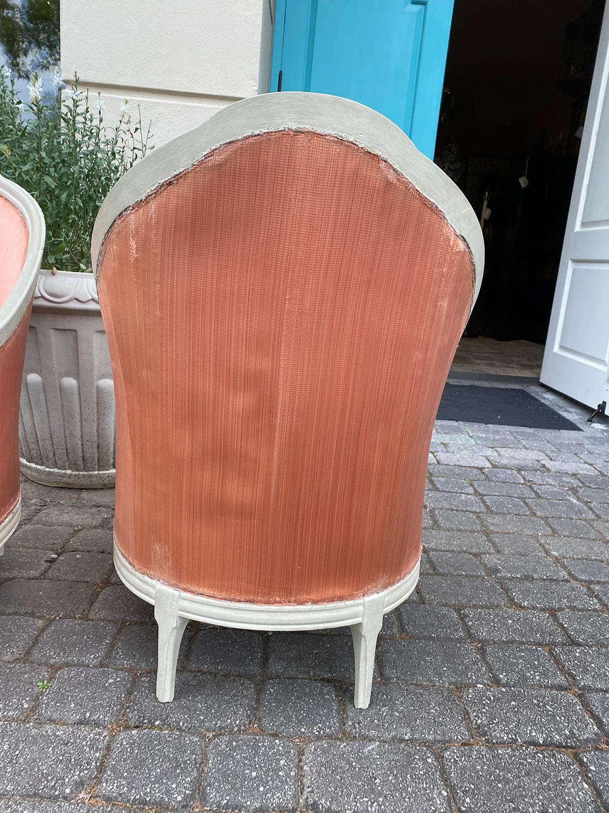 Pair of 20th Century Deco Style French Upholstered Armchairs / Barrel Chairs 2