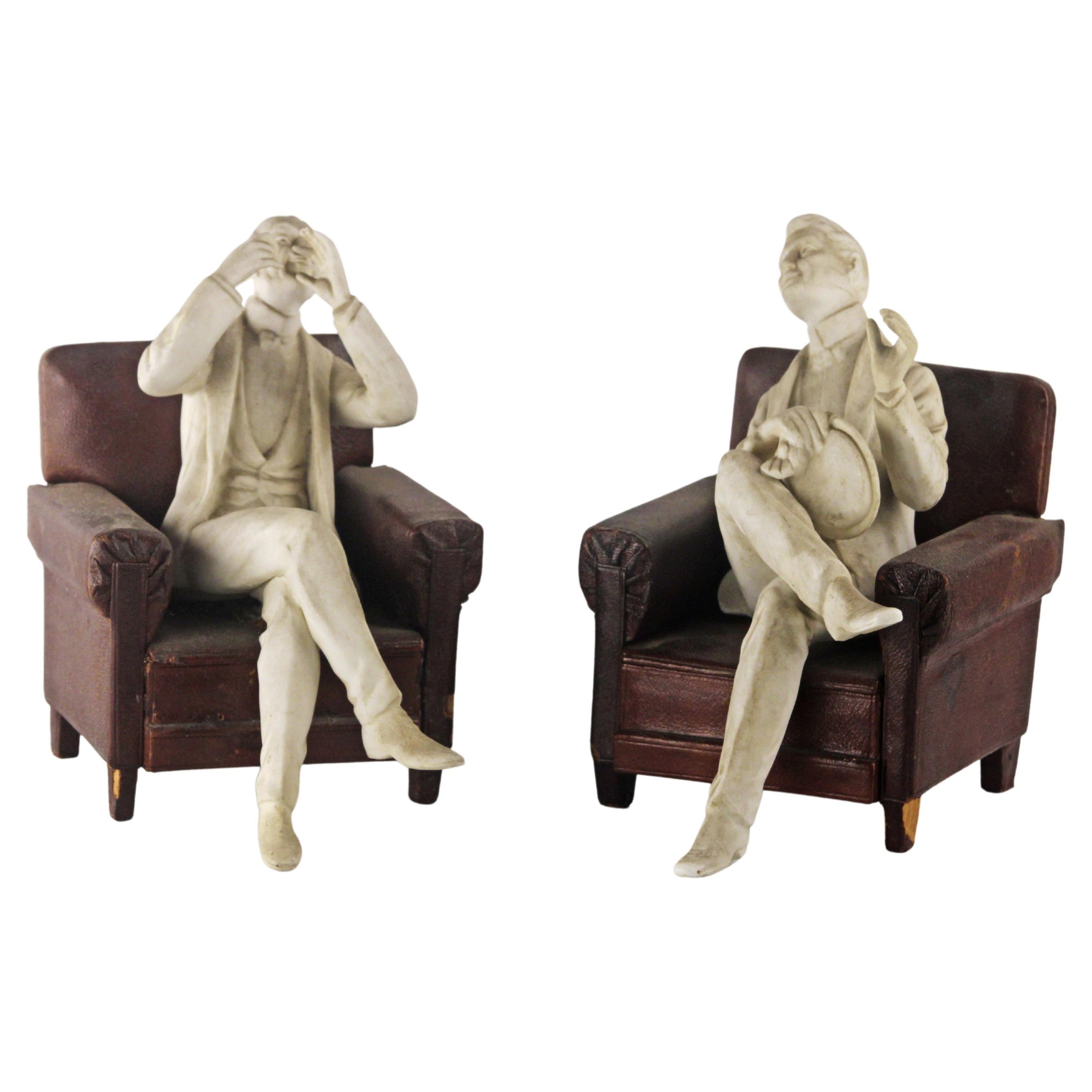 Pair of 20th Century Decorative Biscuit Porcelain Sculptures with Jewelry Boxes For Sale